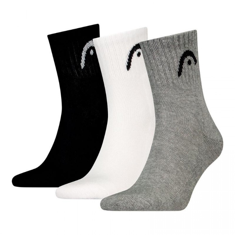 Calcetines Head All Sports Short Crew Negro Blanco Gris 3 Peças  Oferta + Barato