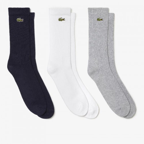 Calcetines Lacoste Sport Corte Alto Gris Blanco Azul 3 Pares Calcetines Lacoste Sport Corte Alto Gris Blanco Azul 3 Pares
