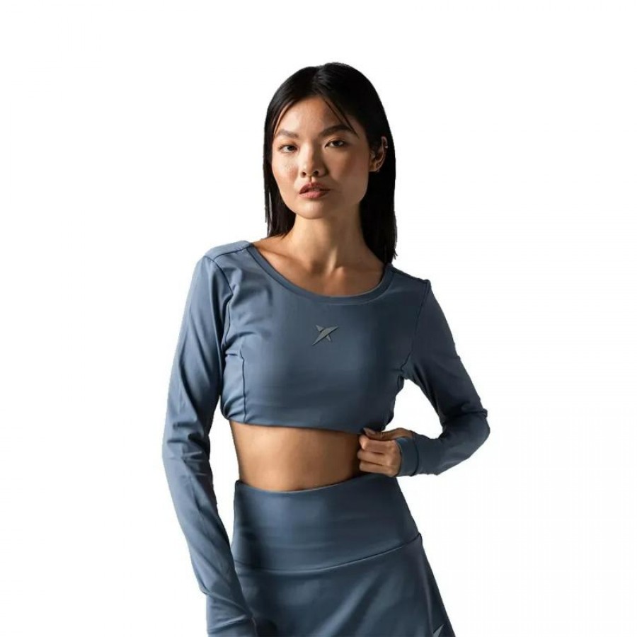 Camiseta Drop Shot Monarca Longsleeve Crop Gris Mujer