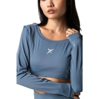 Camiseta Drop Shot Monarca Longsleeve Crop Gris Mujer