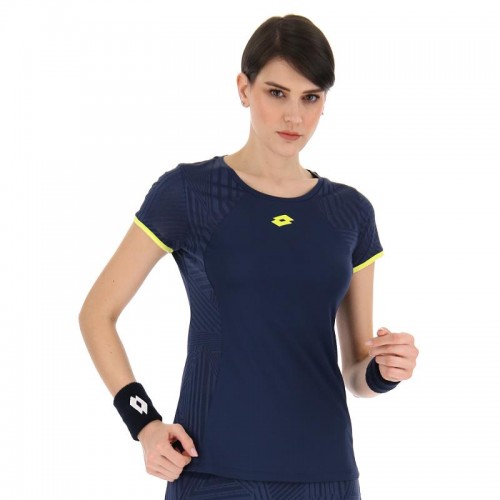 Camiseta Lotto Superrapida V Denim Oscuro Amarillo Acido Mujer Camiseta Lotto Superrapida V Denim Oscuro Amarillo Acido Mujer