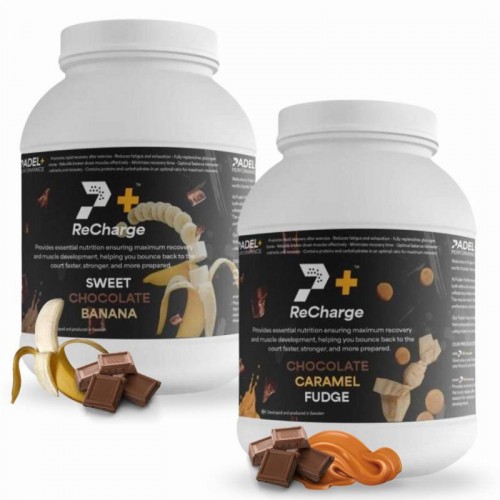 Pack Bote Padel Performance ReCharge Chocolate Banana y Chocolate Caramelo Pack Bote Padel Performance ReCharge Chocolate Banana y Chocolate Caramelo