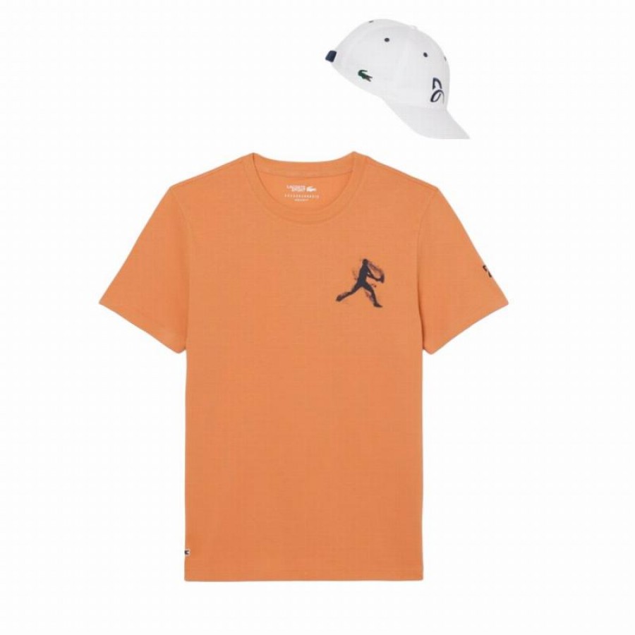 Confezione Lacoste Novak Djokovic con maglietta arancione e cappello bianco