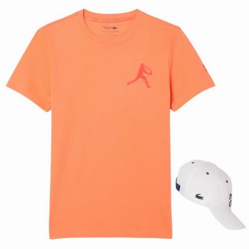 Pack Camiseta Lacoste Novak Djokovic Naranja y Gorra Blanco Pack Camiseta Lacoste Novak Djokovic Naranja y Gorra Blanco